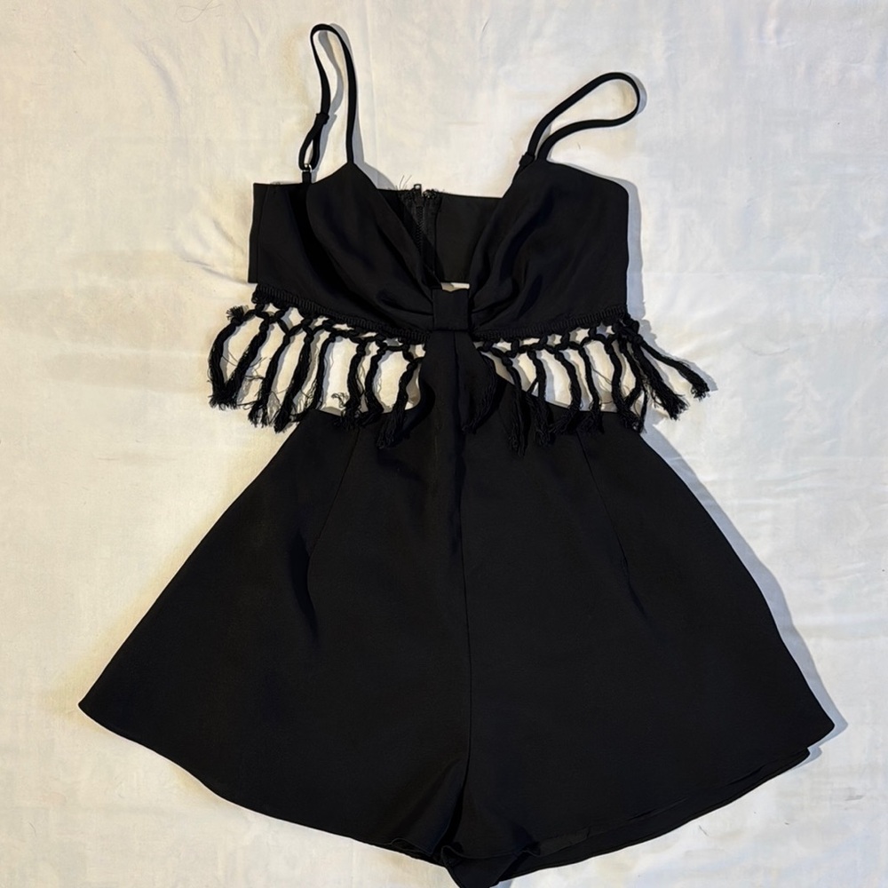 Elegant Black Jumpsuit with Fringe Detail